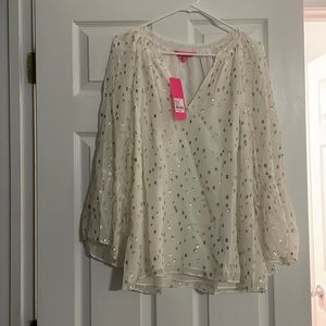 NWT Lilly Pulitzer Gold Metallic Silk blouse Size L